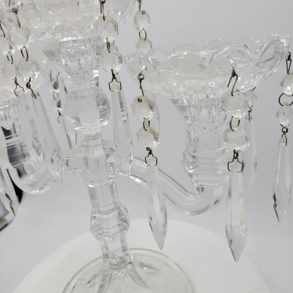 VINTAGE 3 Candle Crystal‎ Candelabra 11" Tall Bohemian Pendant Drops Fluted Base - Picture 3 of 16